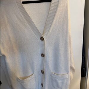 Mango Cream V-Neck Button Front Cardigan